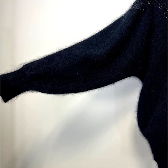 Vintage Belldini Angora Cardigan Medium Black Gold Embellished Beading Lined - Picture 4 of 13